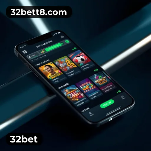 App 32bet para iOS e Android — interface mobile, login biométrico e PIX integrado